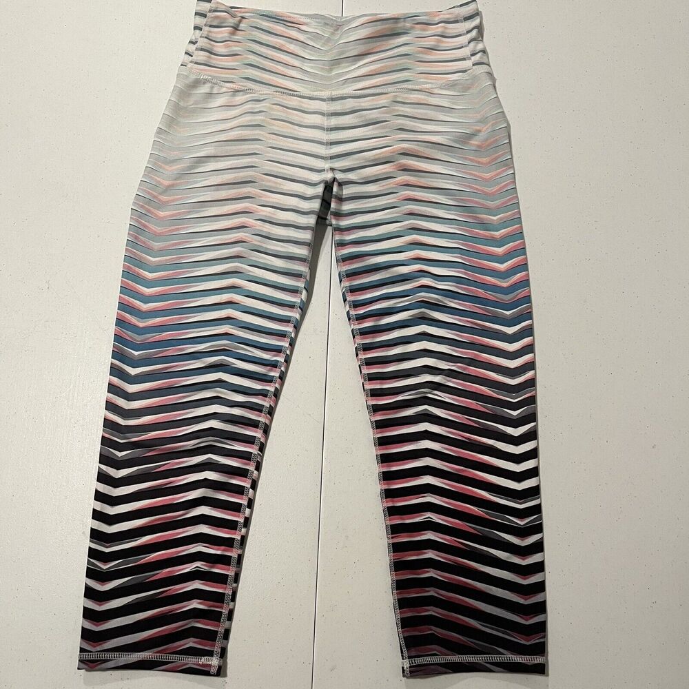 Athleta Chevron Stripe Performance Leggings in White, Black, Pink and Blue